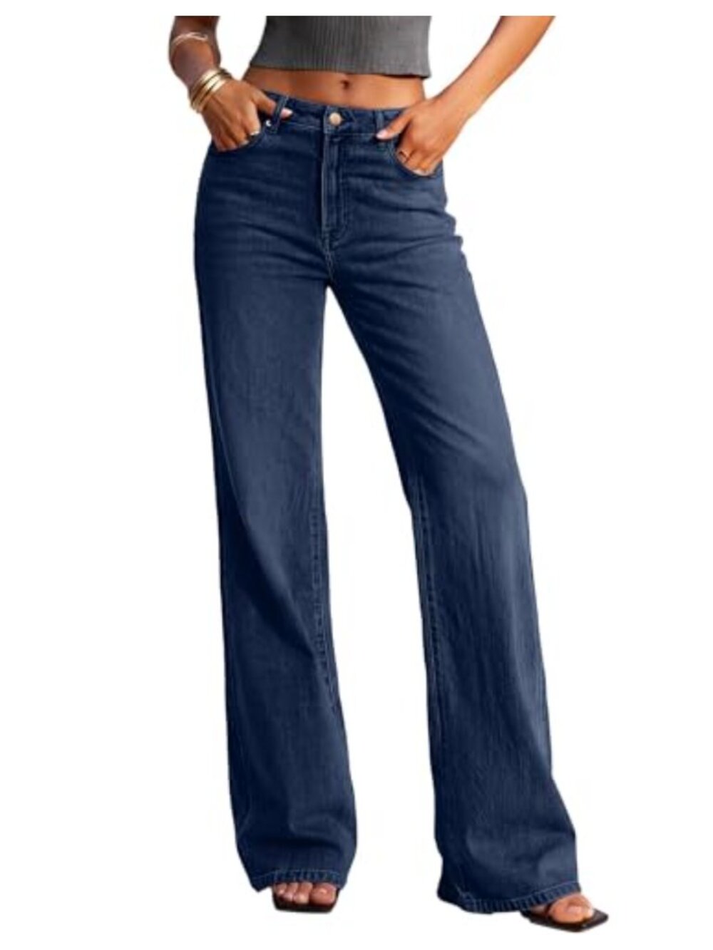 High Waisted Wide Leg Jeans Stretch Denim Pants Five Pocket